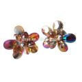 Fashion Rainbow Crystal Flower Clip On Statement Earrings For Party or Show